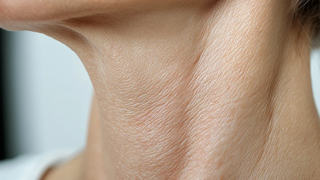 A woman with a very thin neck showing signs of sagging skin, highlighting her delicate features and aging process.
